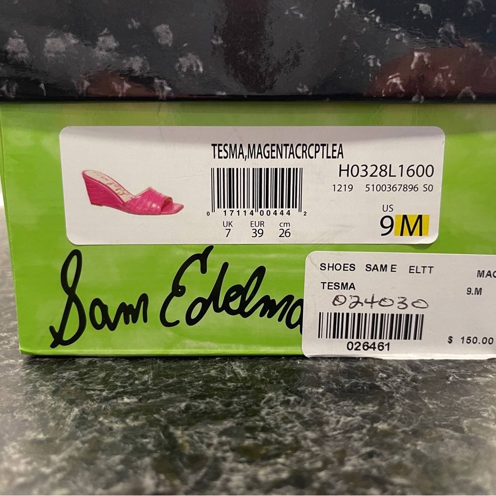 Sam Edelman Tesma Wedge Mule Sandals - Magenta Crocodile Leather - Size 9 EUC - Picture 2 of 7